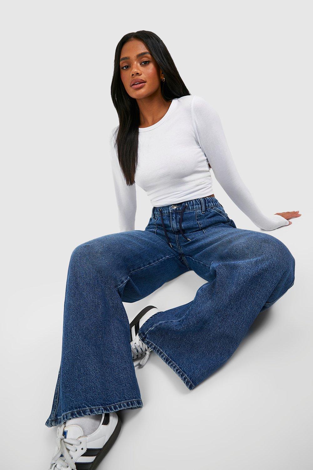 Elasticated Waistband Wide Leg Jeans boohoo AU